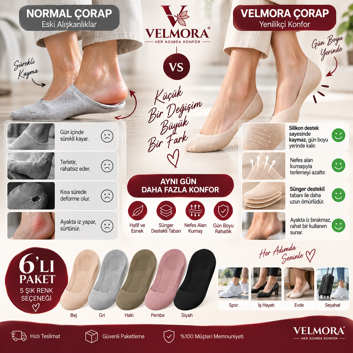 Velmora™ Yastıklamalı Konfor Çorabı