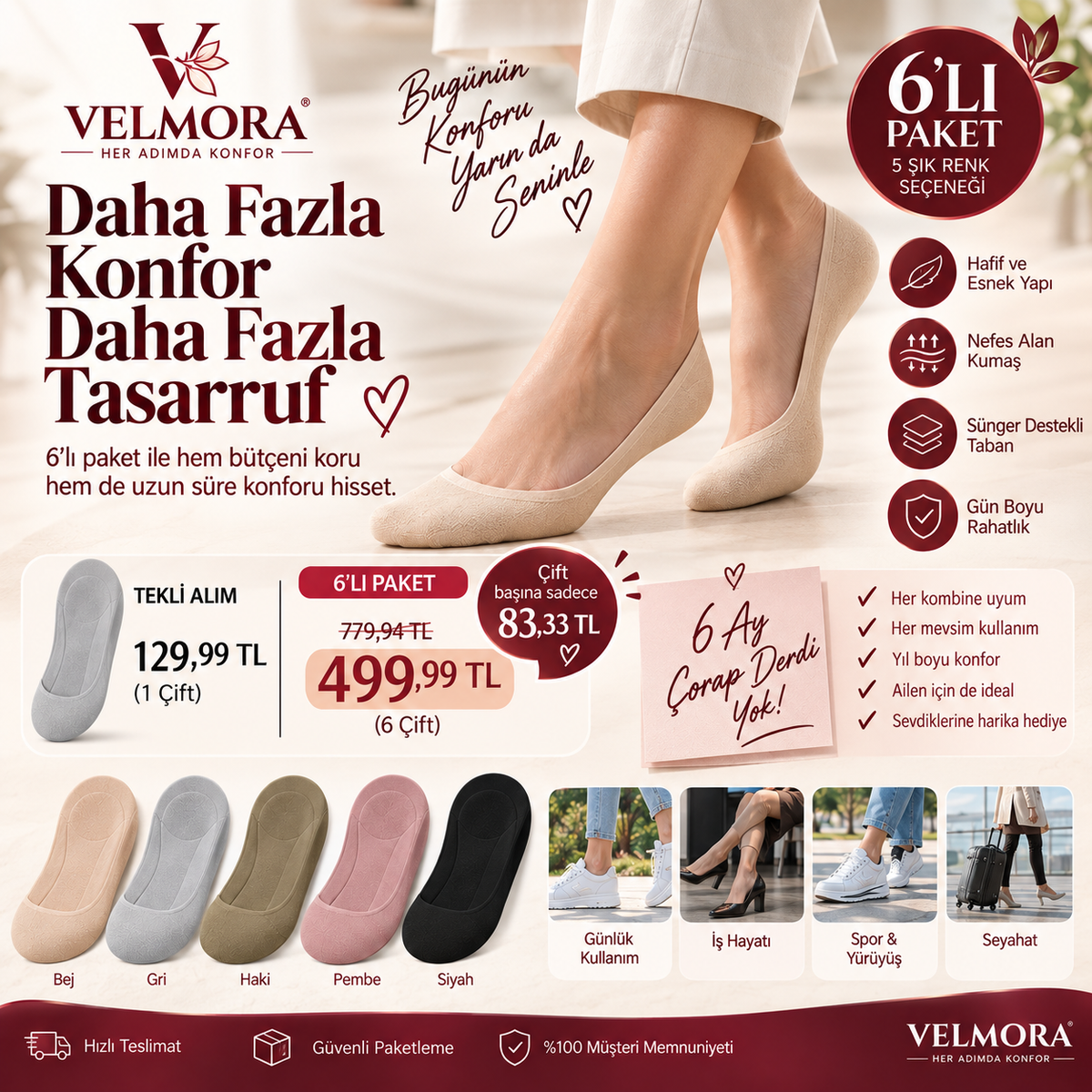 Velmora™ Yastıklamalı Konfor Çorabı